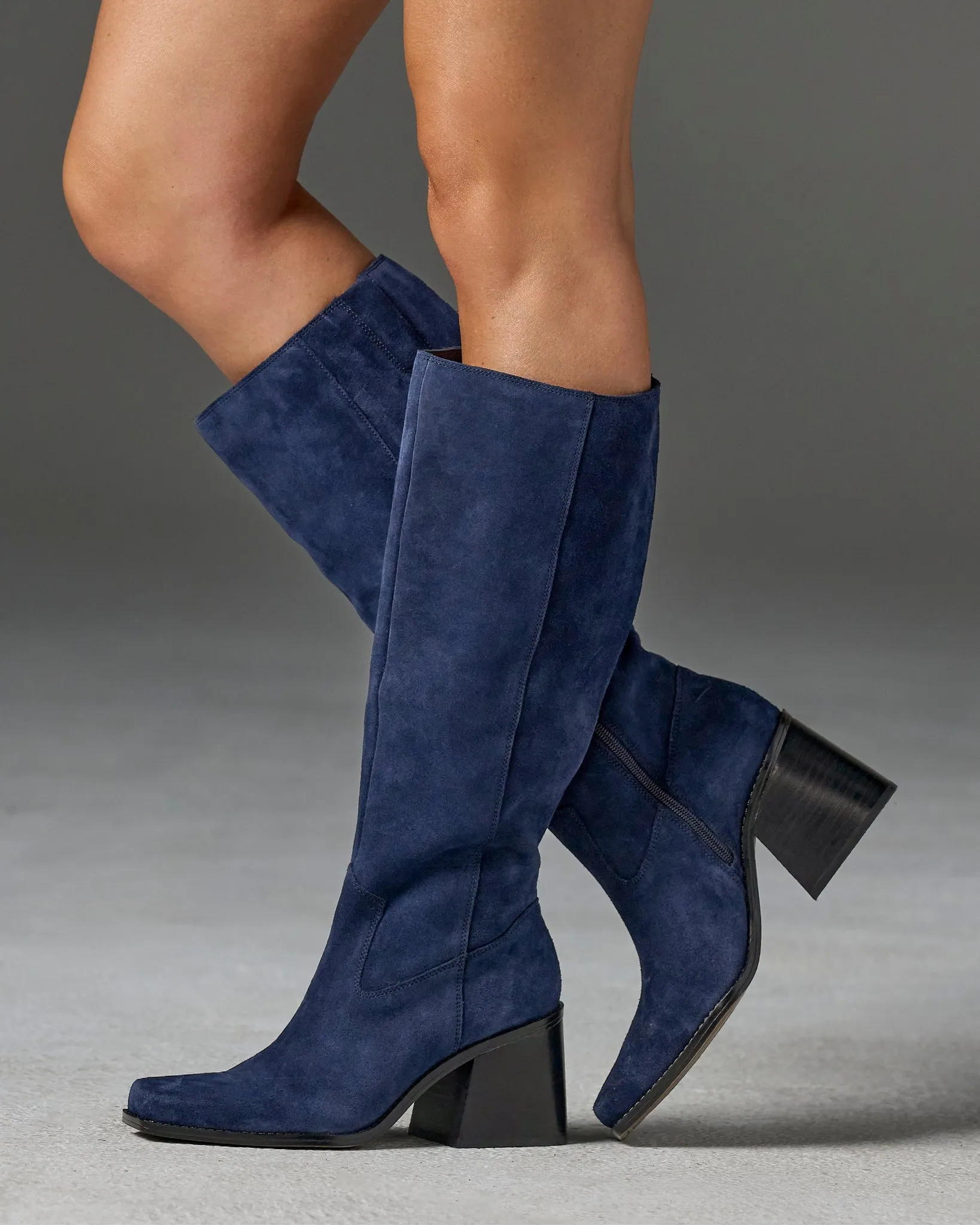 Suede Knee-High Block-Heel Boot Navy sold by Boston Proper product image thumbnail 2