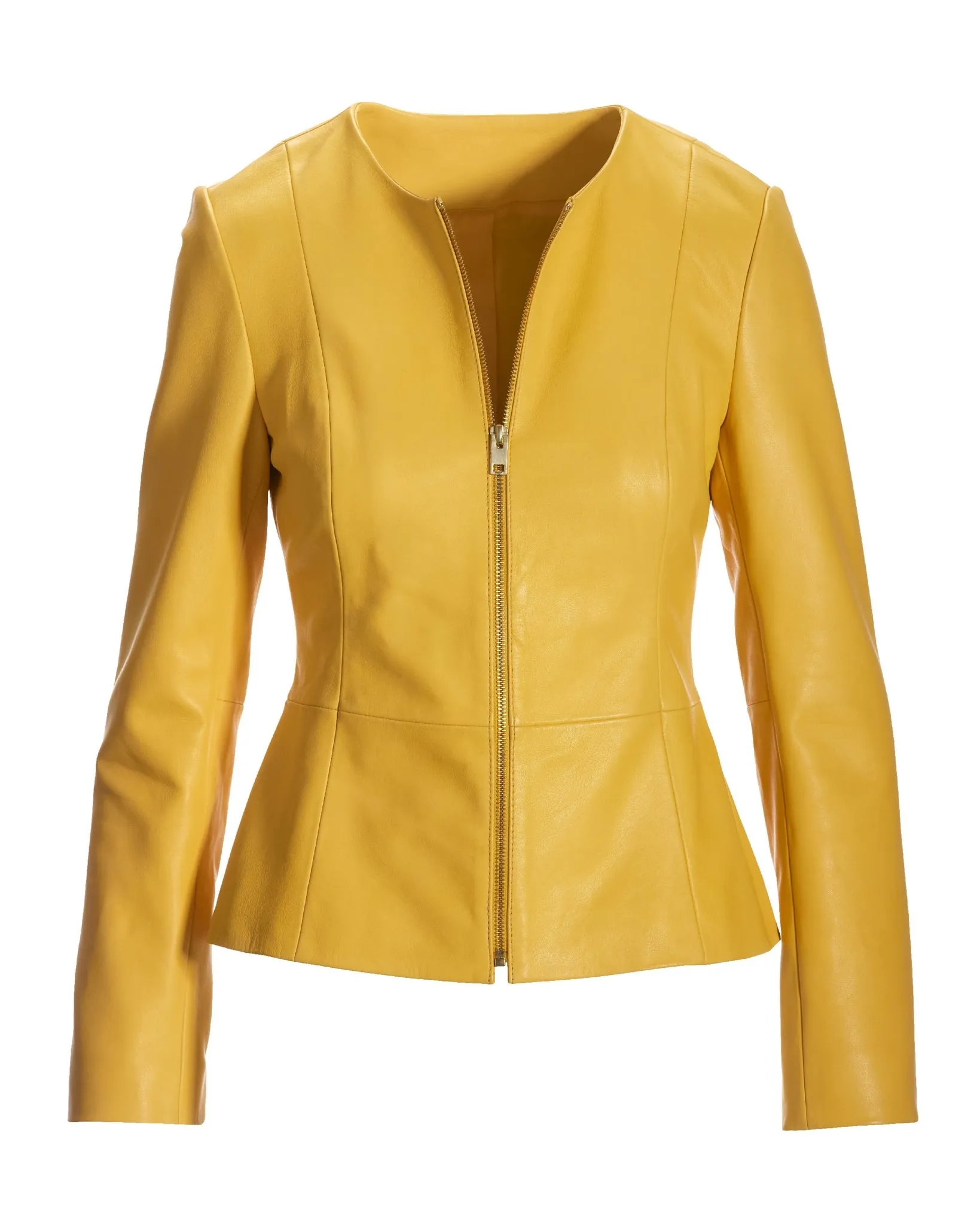 Collarless Peplum Leather Jacket Yellow sold by Boston Proper product image thumbnail 2