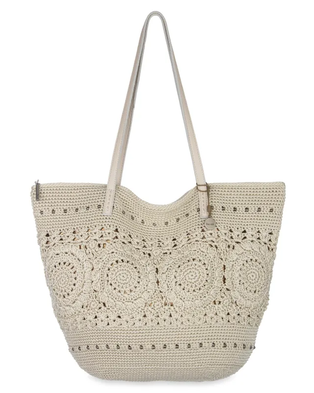 Faye Large Tote - Hand Crochet - Natural Medallion sold by Boston Proper