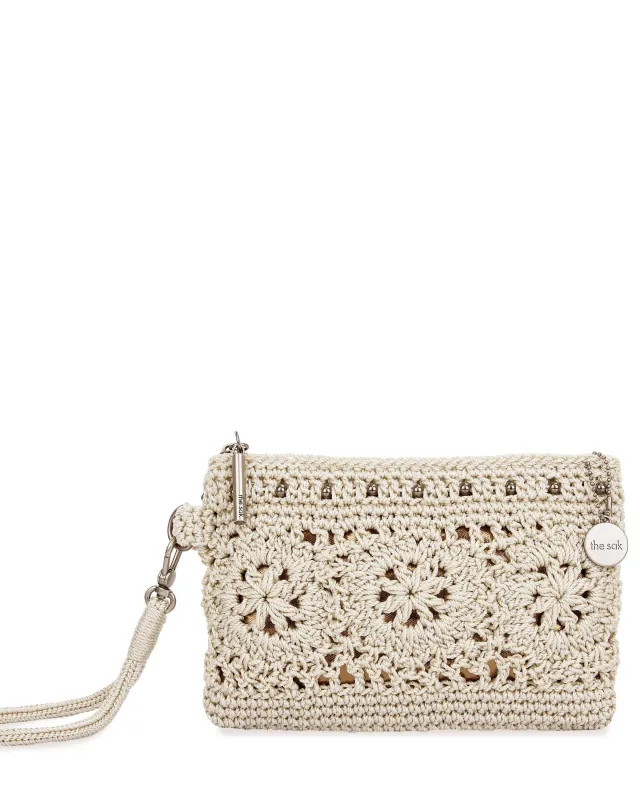 Vita Wristlet - Hand Crochet - Natural Medallion sold by Boston Proper