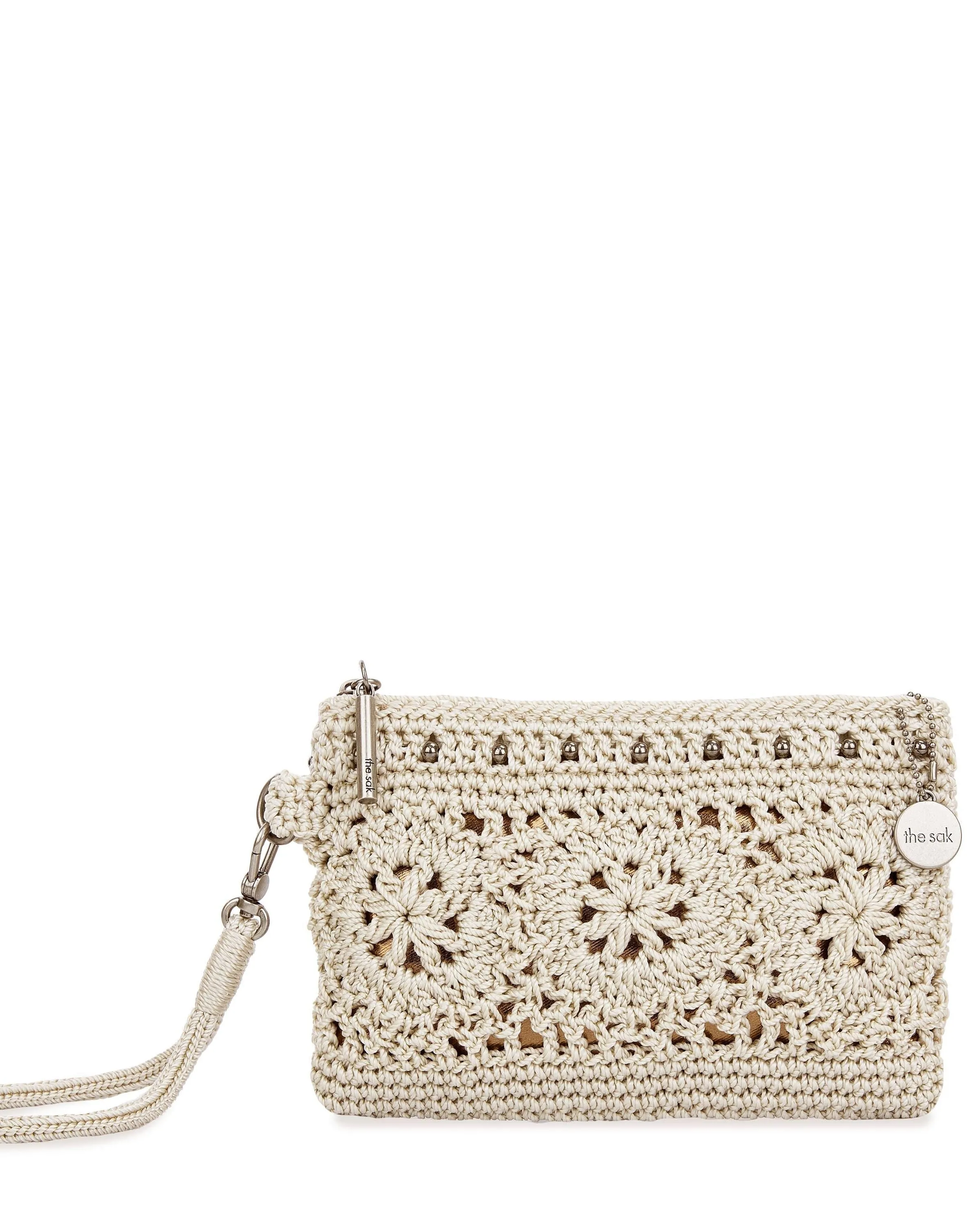 Vita Wristlet - Hand Crochet - Natural Medallion sold by Boston Proper