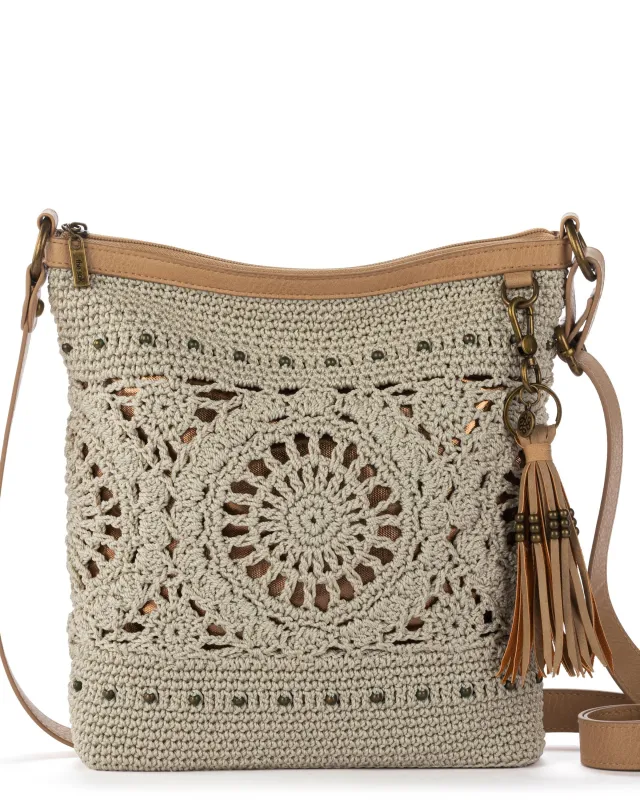 Lucia Crossbody - Hand Crochet - Natural Grey Medallion sold by Boston Proper