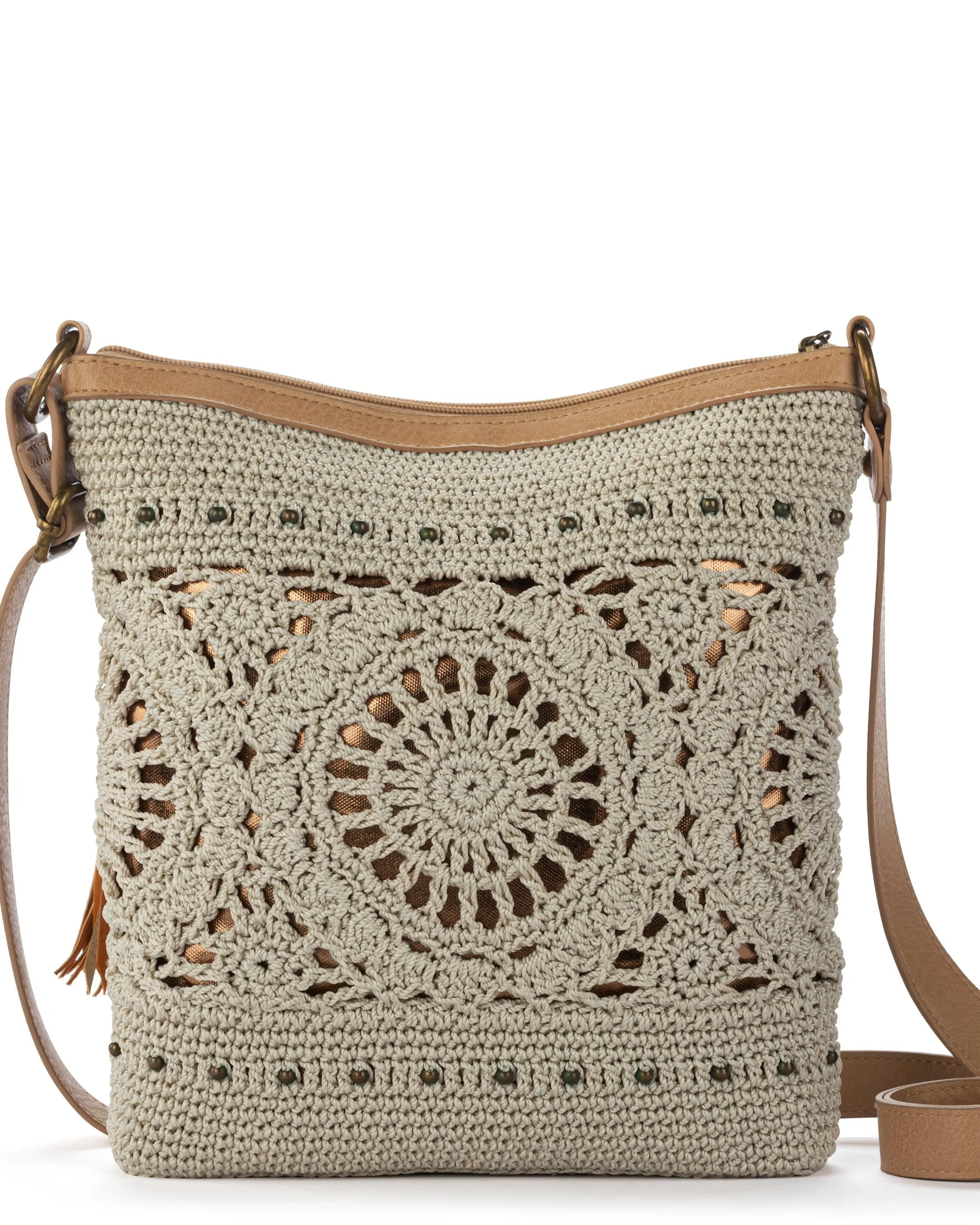 Lucia Crossbody - Hand Crochet - Natural Grey Medallion sold by Boston Proper product image thumbnail 5