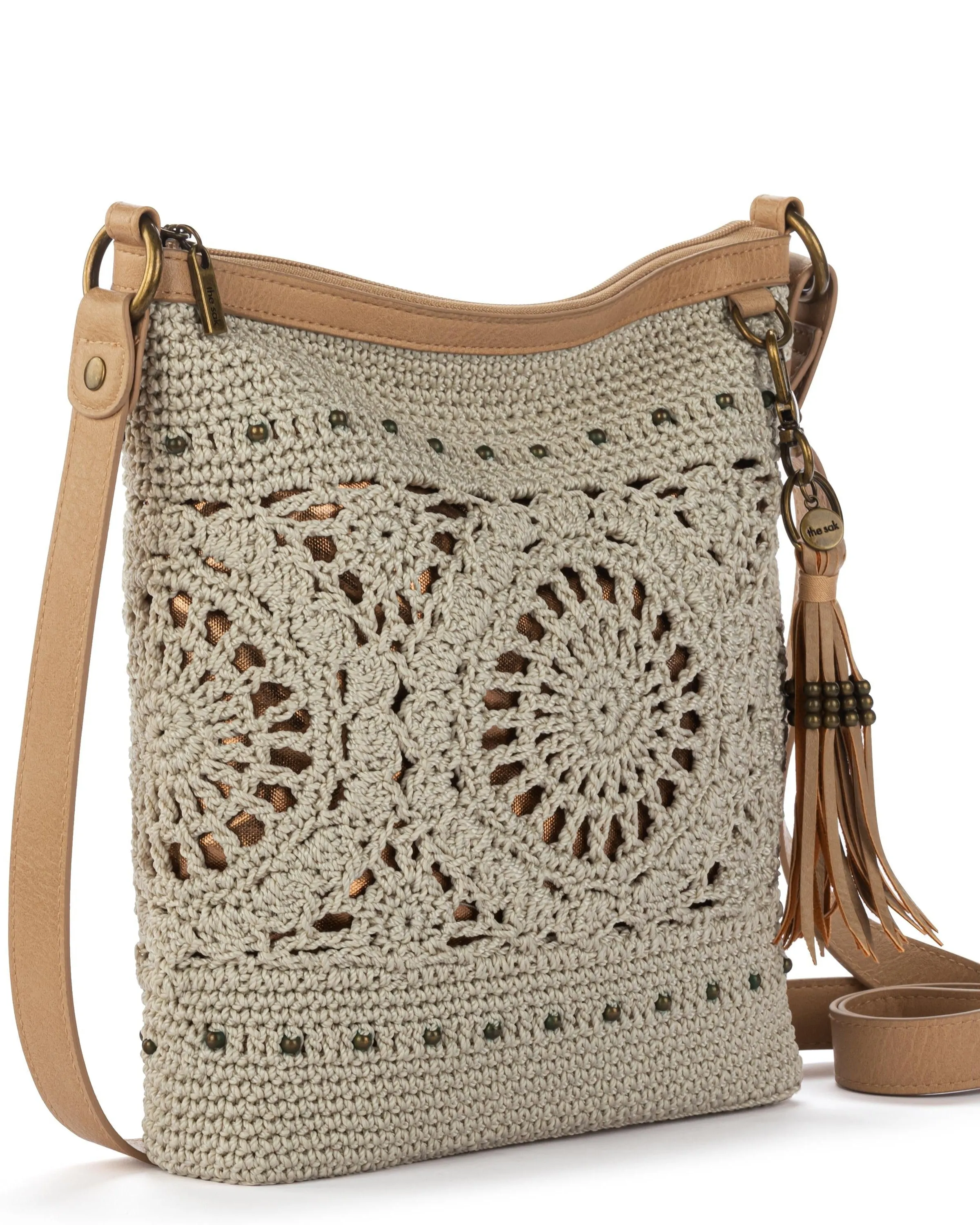 Lucia Crossbody - Hand Crochet - Natural Grey Medallion sold by Boston Proper product image thumbnail 3