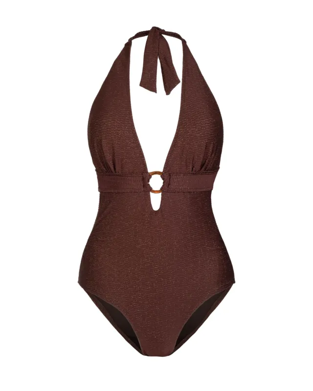 Gabrielle Halter One Piece In Cacao Metallic sold by Boston Proper