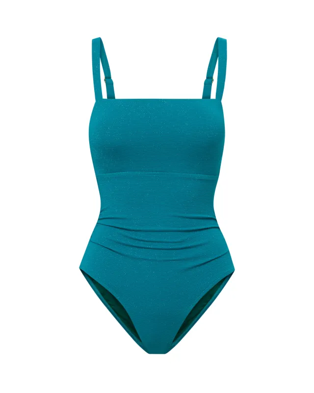 Jori One Piece In Jungle Green Metallic Pique sold by Boston Proper