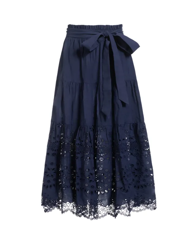 Jenni Skirt In Navy Calypso Eyelet sold by Boston Proper