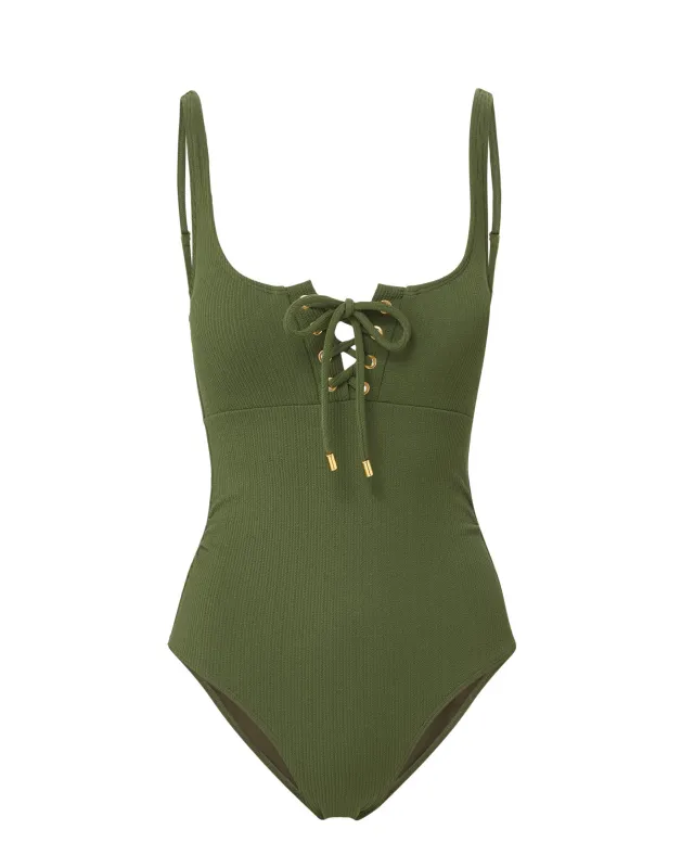 Taylor One Piece Olive Texture sold by Boston Proper