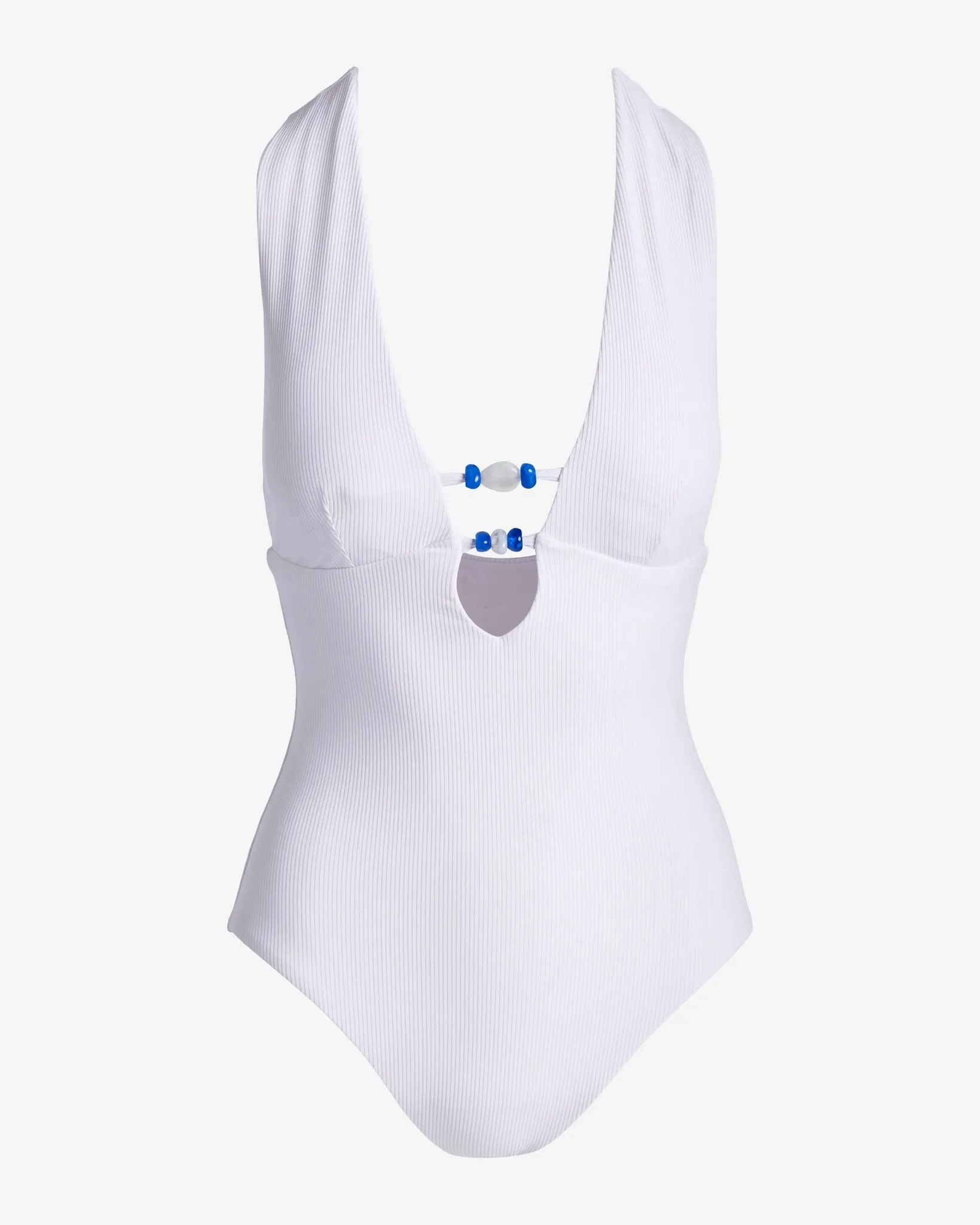 Ribbed Beaded Deep V One Piece White sold by Boston Proper product image thumbnail 2