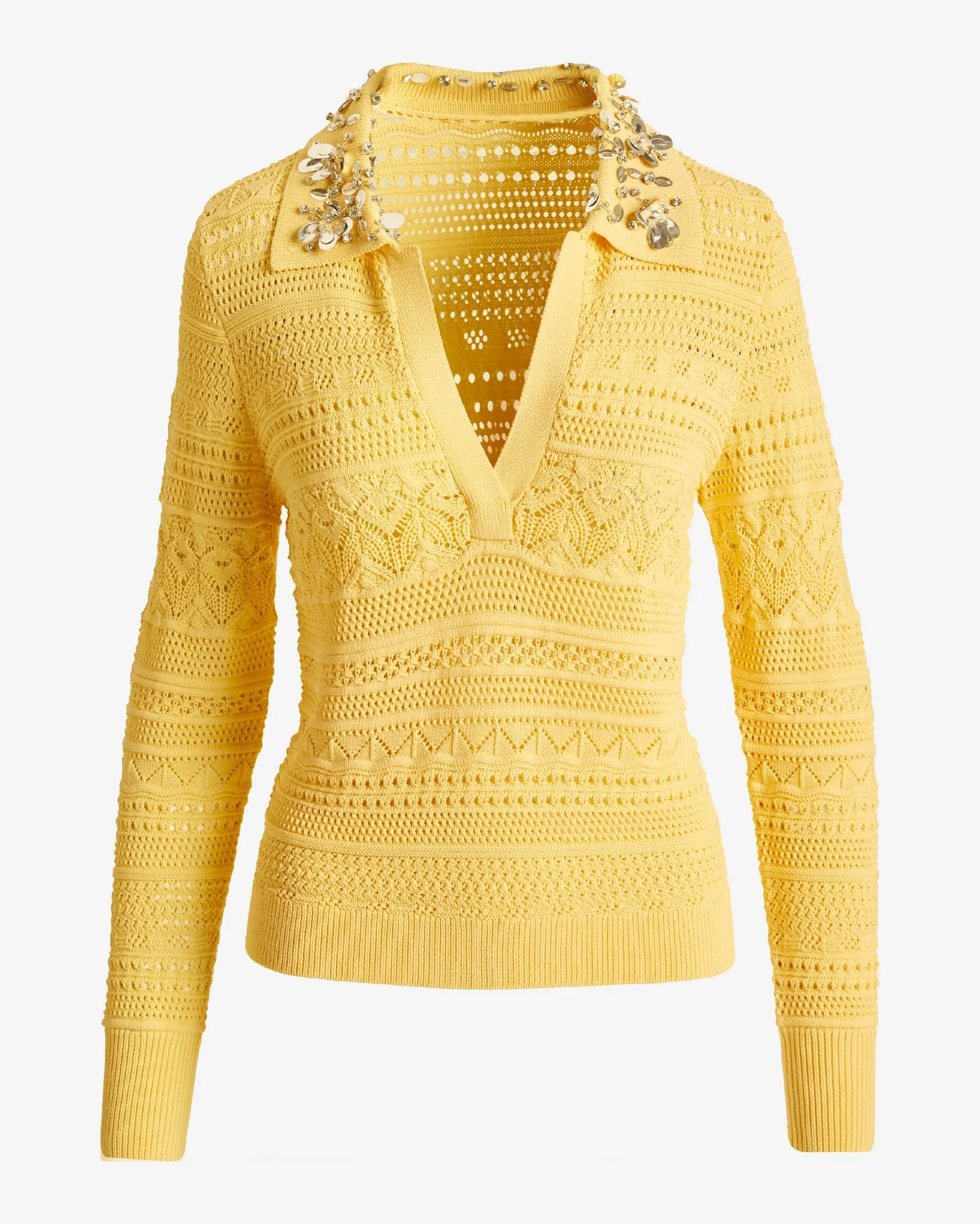 Pointelle Jewel Collared Pull Over Sweater Pale Banana sold by Boston Proper product image thumbnail 2