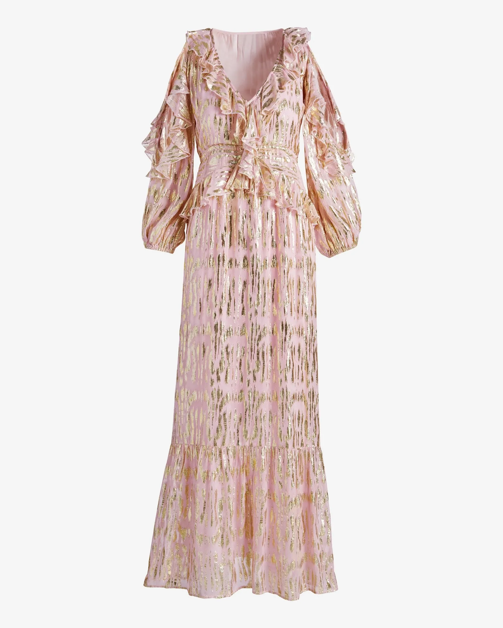 Ruffled Dress with Patterned Lurex Fabric Coral Blush sold by Boston Proper product image thumbnail 2