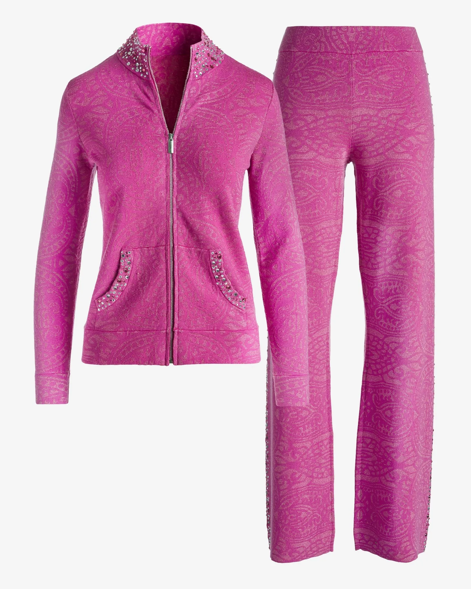Embellished Knit Jacquard Jacket and Pant Set Magenta sold by Boston Proper product image thumbnail 2