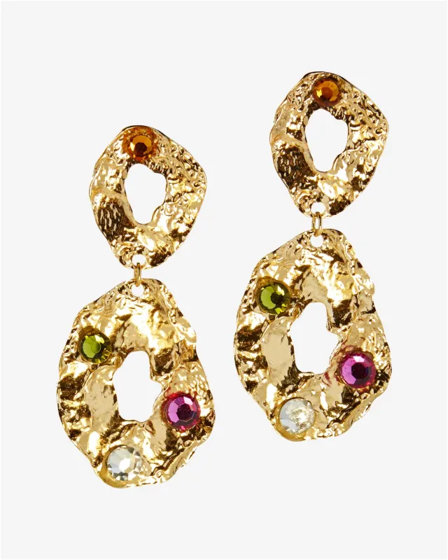 Hammered Embellished Drop Earrings Gold sold by Boston Proper