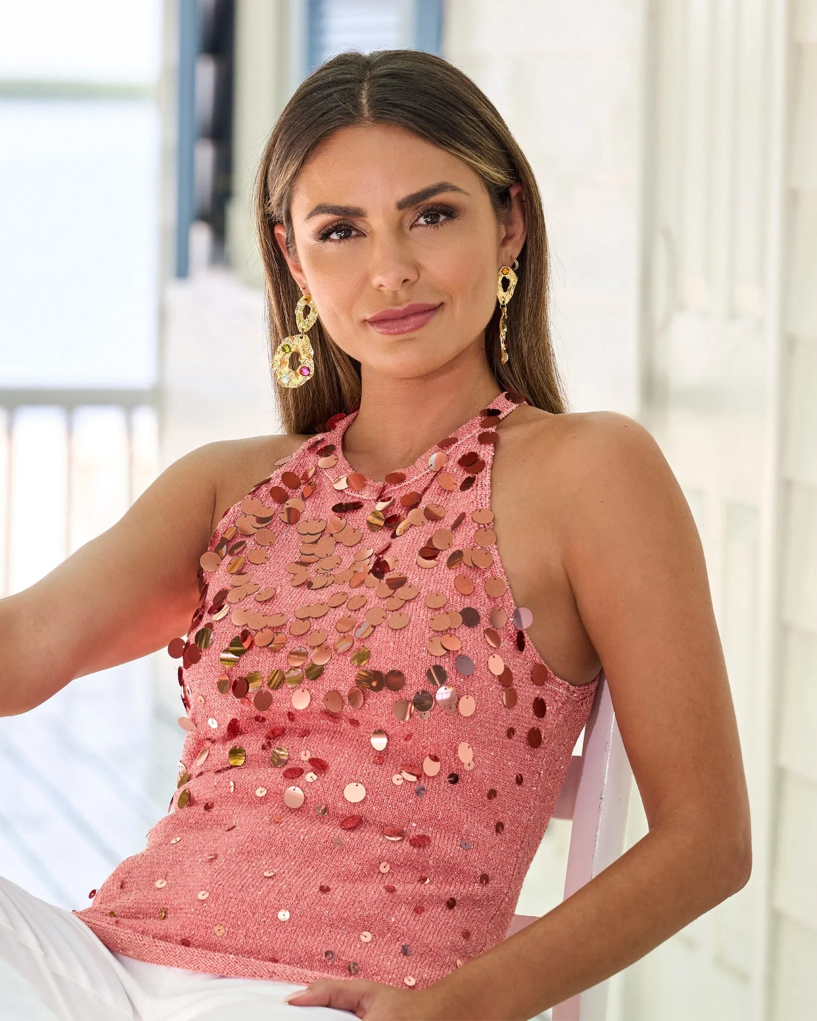 Hammered Embellished Drop Earrings Gold sold by Boston Proper product image thumbnail 2