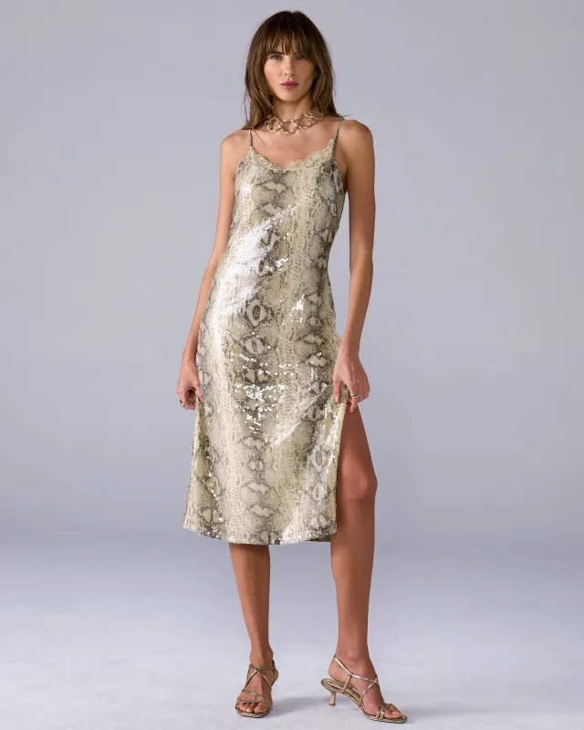 Snake Sequin Slip Dress Gray Multi sold by Boston Proper