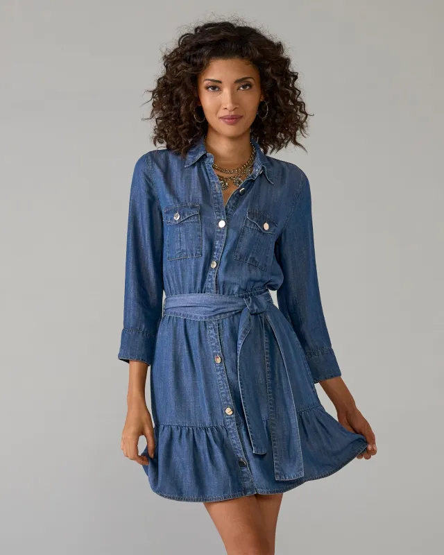 Luxe Chambray Button Up Mini Dress Deep Blue made by Boston Proper