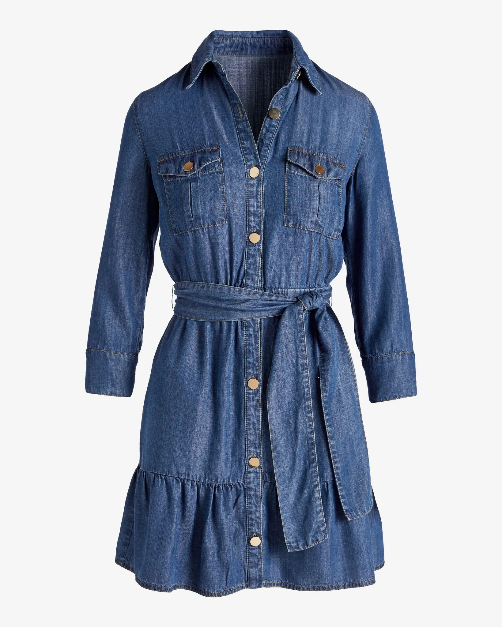 Luxe Chambray Button Up Mini Dress Deep Blue sold by Boston Proper product image thumbnail 2