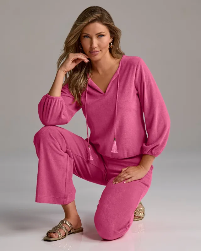 Beach Terry Puff Sleeve Pullover and Pant Set Primrose Pink made by Boston Proper