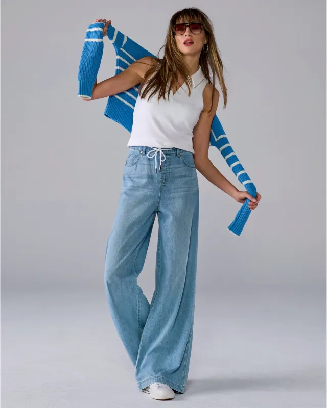 Drawstring Wide Leg Jean Light Wash sold by Boston Proper