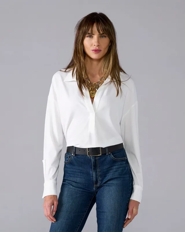 Collared Knit Shirt Pure White sold by Boston Proper