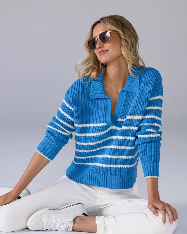 Collared Striped Relaxed Sweater Campanula sold by Boston Proper