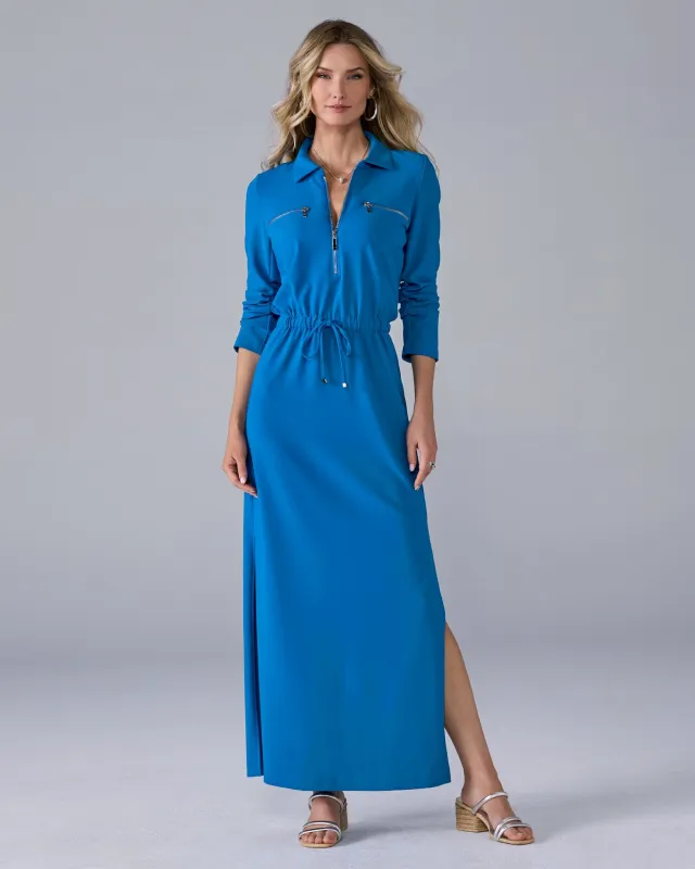 Beyond Travel Ruched Sleeve Maxi Dress Princess Blue sold by Boston Proper