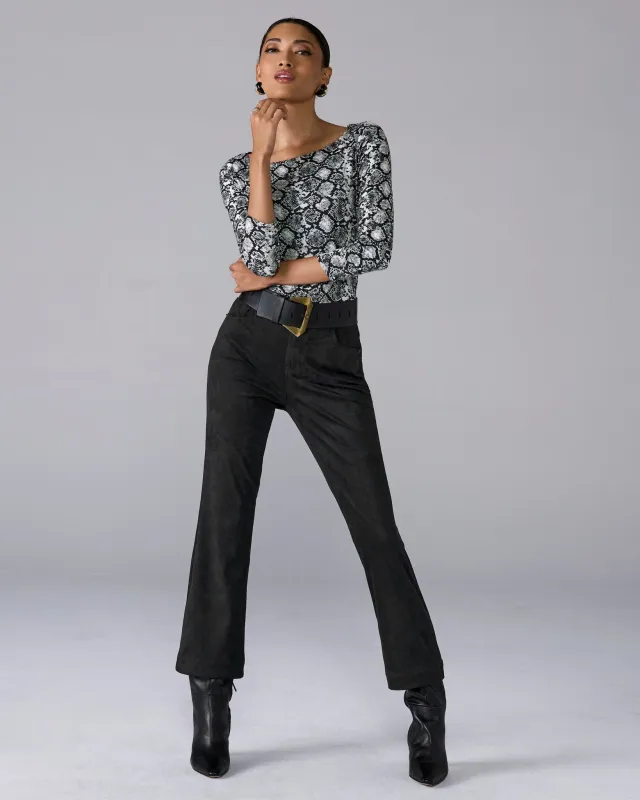 Faux Suede Kick Flare Pant Black sold by Boston Proper