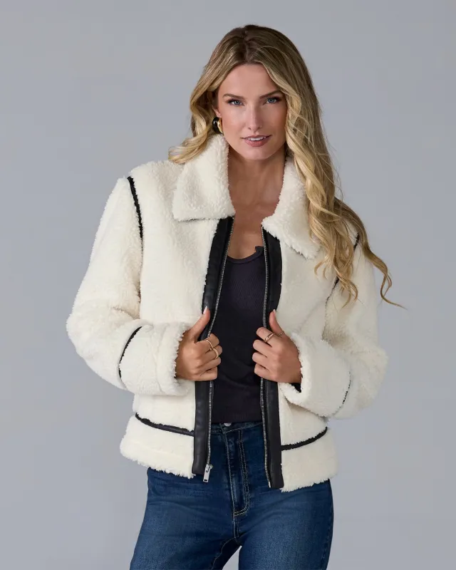 Faux Leather Trim Sherpa Coat Off White sold by Boston Proper