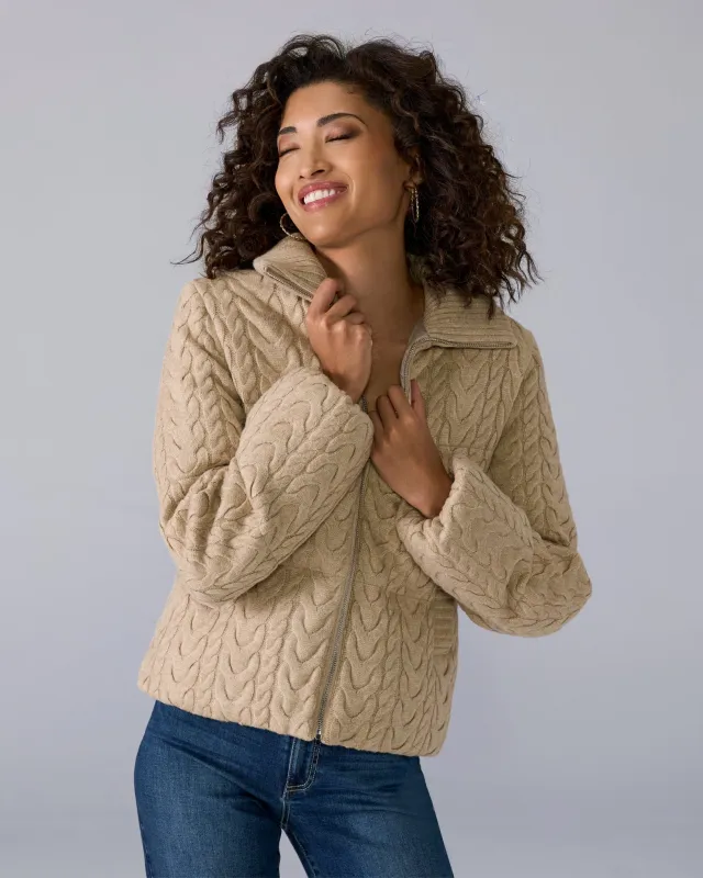 Cable Knit Puffer Coat Heathered Oatmeal sold by Boston Proper