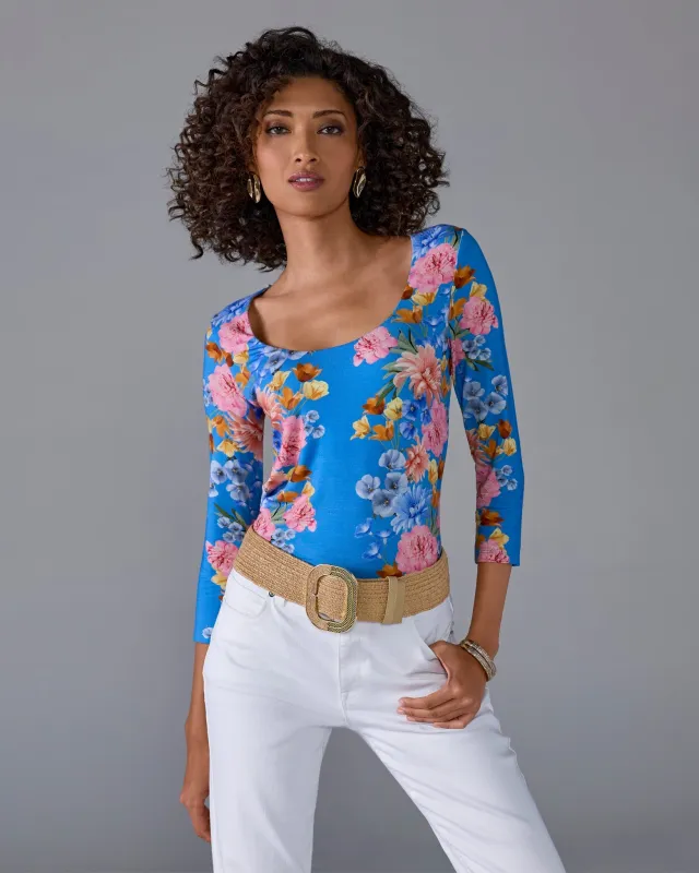 So Effortless Print Scoop Neck Knit Top Spring Floral Dream sold by Boston Proper