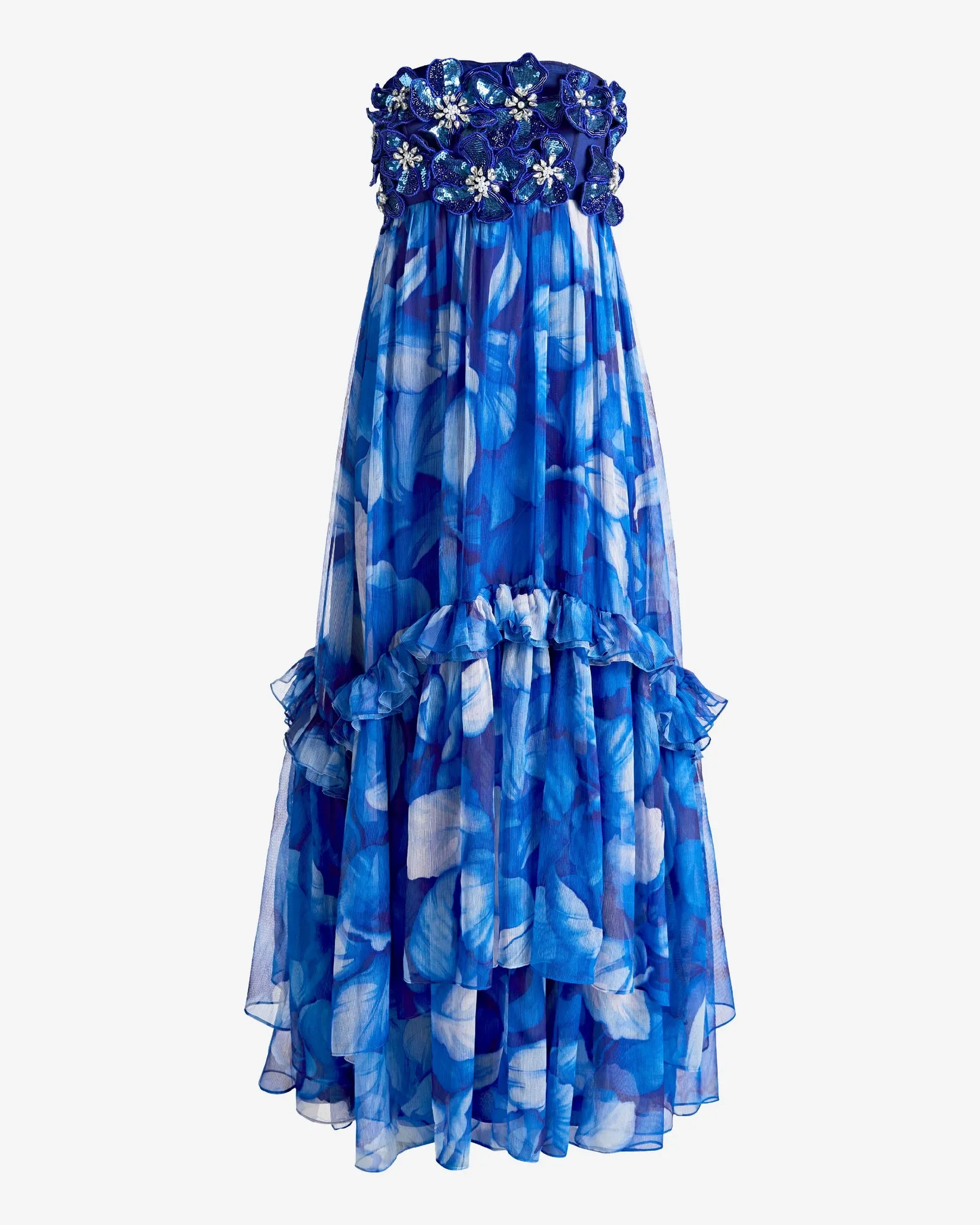 Embellished Floral Applique Strapless Flowy Maxi Dress Blue Iris Floral sold by Boston Proper product image thumbnail 2