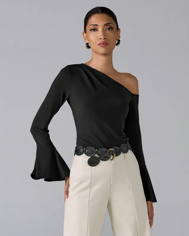 One Shoulder Draped Knit Top Black sold by Boston Proper