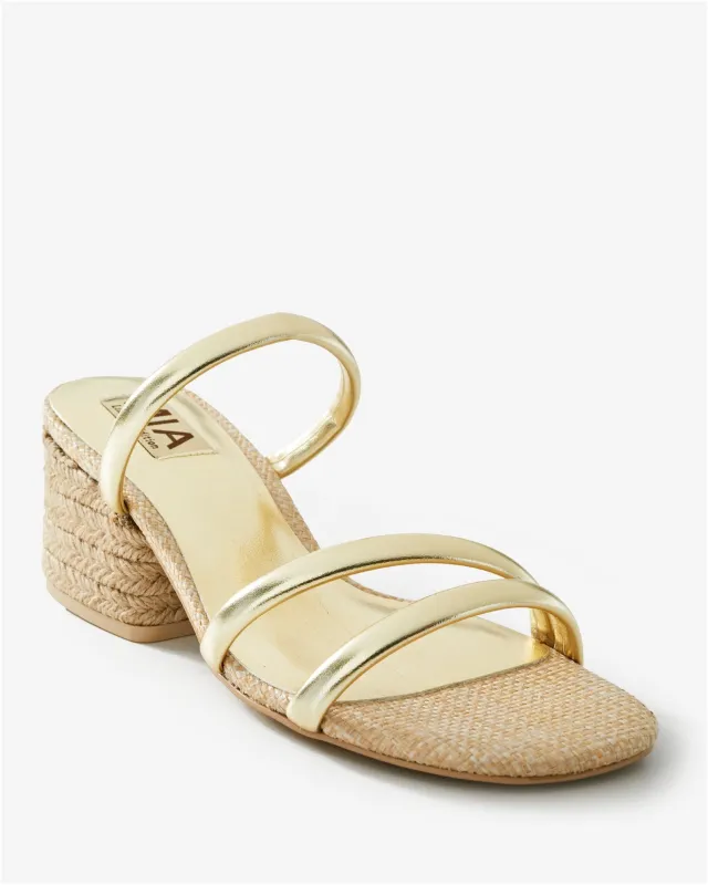 Double Band Raffia Block Heel Gold sold by Boston Proper