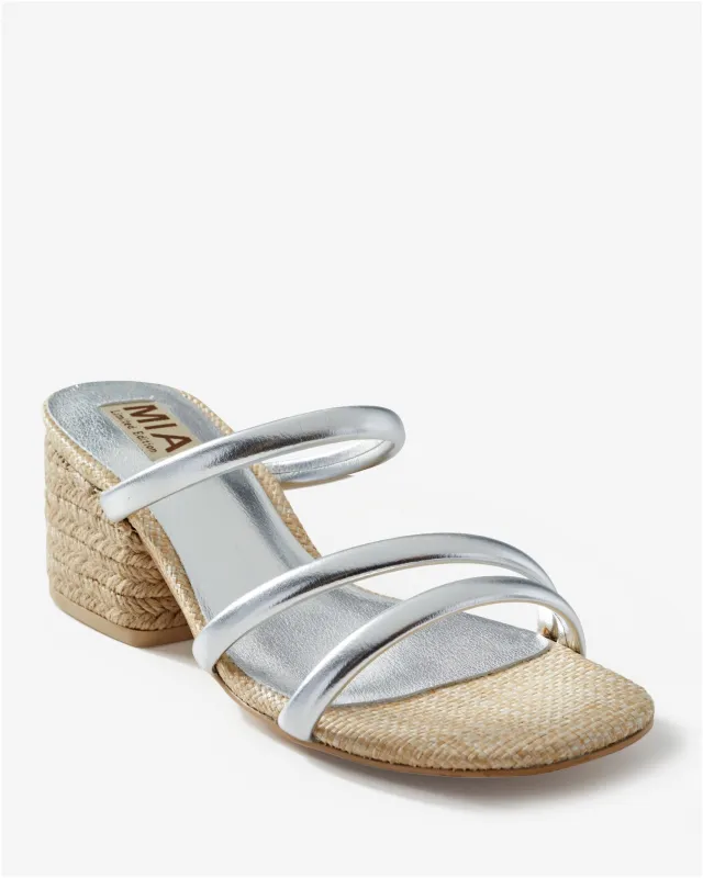 Double Band Raffia Block Heel Silver sold by Boston Proper