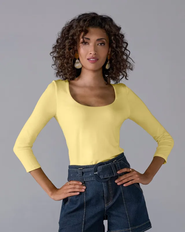 So Effortless Three Quarter Sleeve Scoop Neck Top Pale Banana sold by Boston Proper
