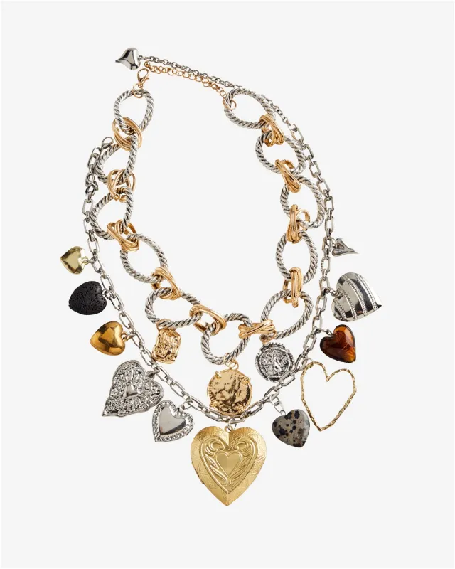 Mixed Metals Layered Chain Charm Necklace Silver/Gold sold by Boston Proper