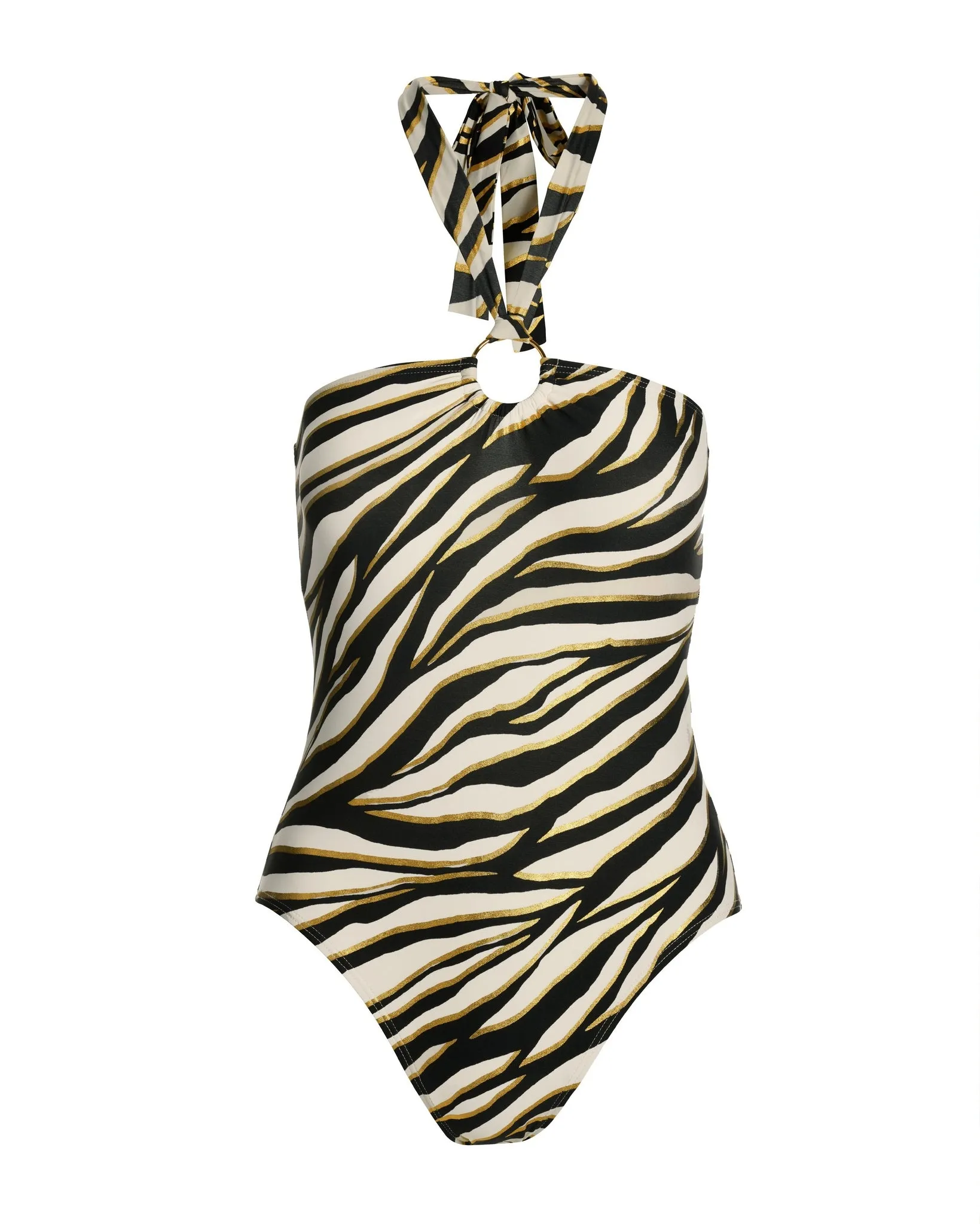 Metallic Zebra Ring Halter One Piece White/Black sold by Boston Proper product image thumbnail 2