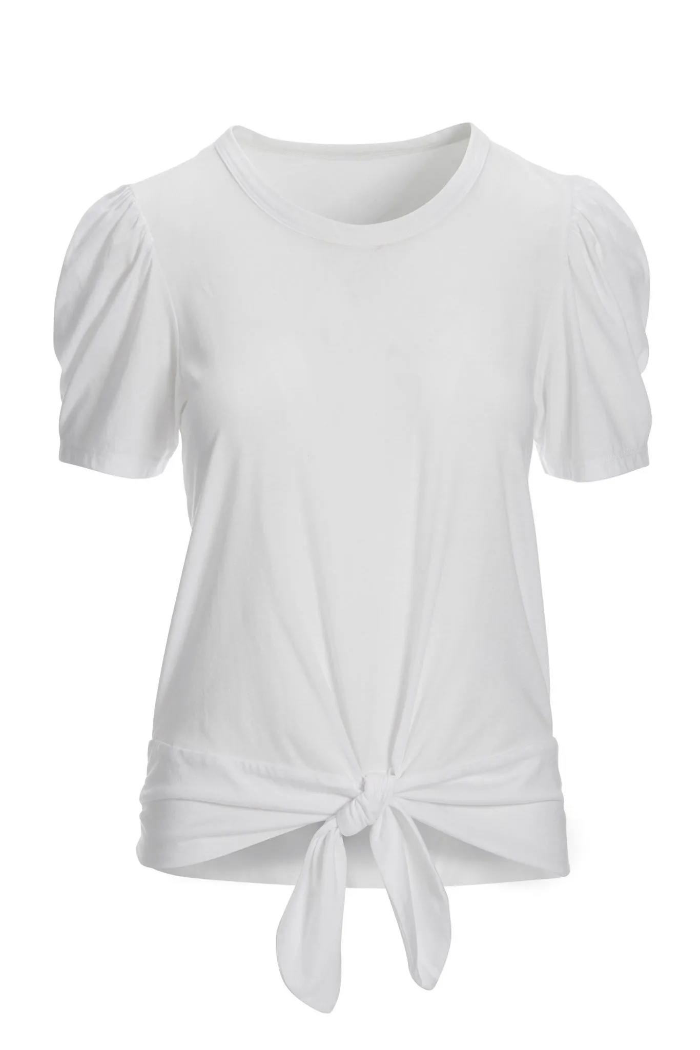 Tie Front Puff Sleeve Tee White sold by Boston Proper product image thumbnail 2