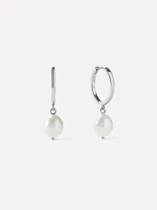 Pearl Hoops - Medium Frida Silver sold by Boston Proper