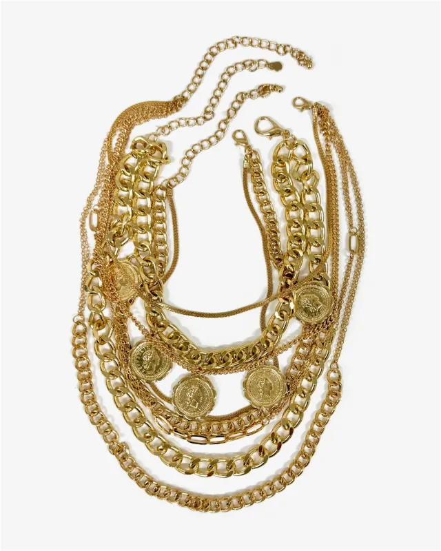 Layered Coin Chain Necklace Gold sold by Boston Proper