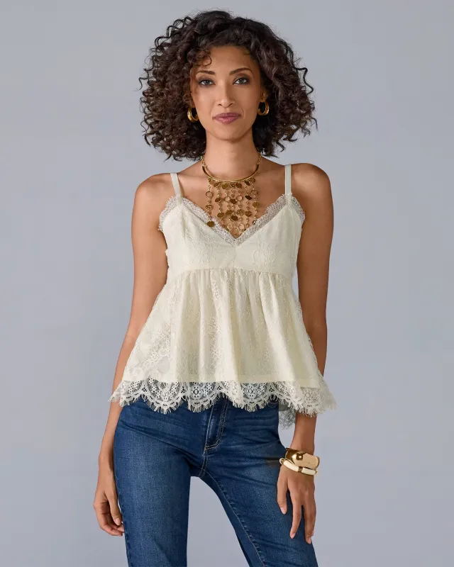 Scalloped Lace Peplum Top Antique White sold by Boston Proper