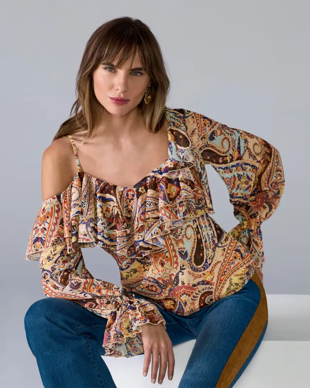 Printed Layered Ruffle Chic Blouse Uptown Paisley sold by Boston Proper