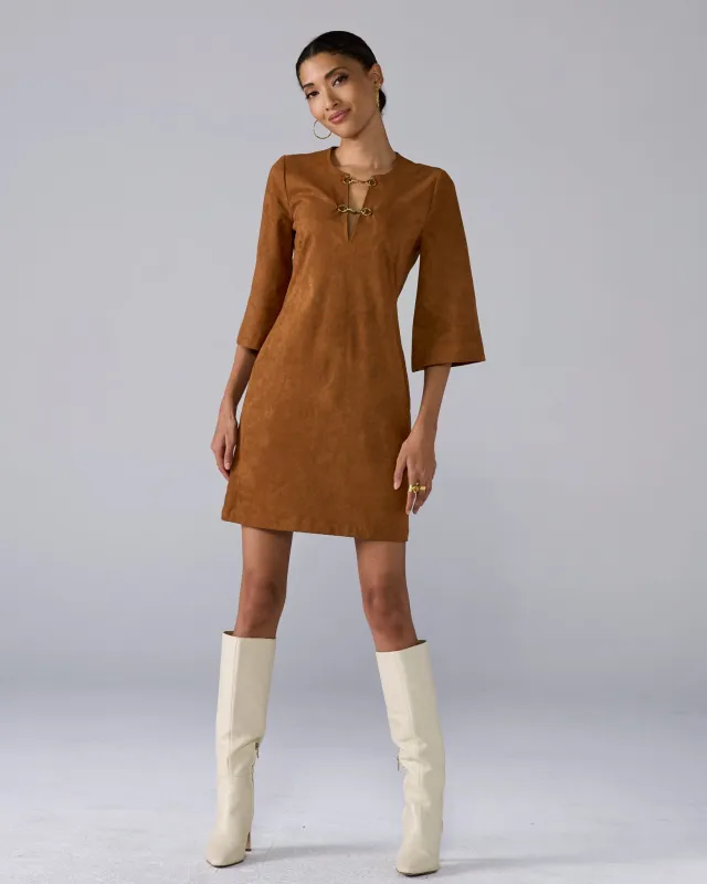 Faux Suede Hardware Trim Shift Dress Tortoise Shell sold by Boston Proper