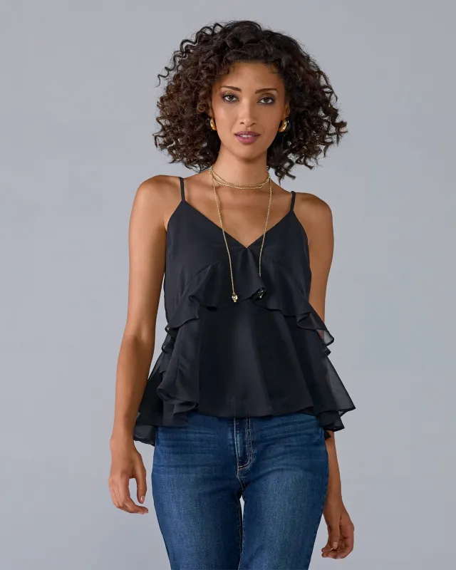 Sleeveless Ruffle Blouse Black sold by Boston Proper