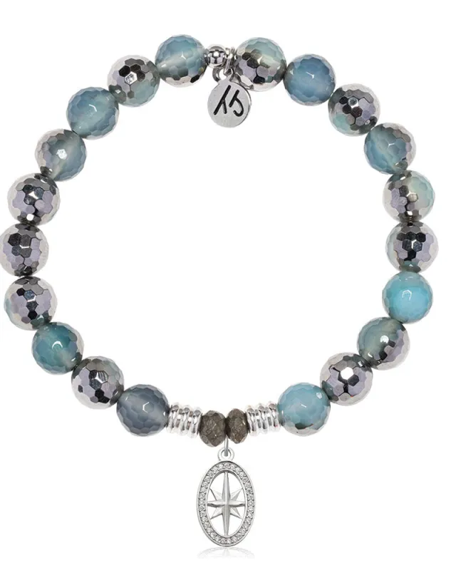Blue Silver Agate Gemstone Bracelet with Unstoppable Sterling Silver Charm sold by Boston Proper