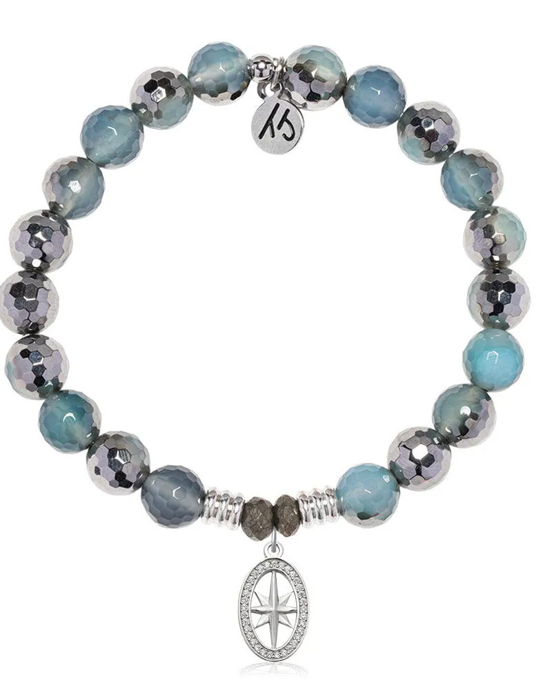 Blue Silver Agate Gemstone Bracelet with Unstoppable Sterling Silver Charm sold by Boston Proper