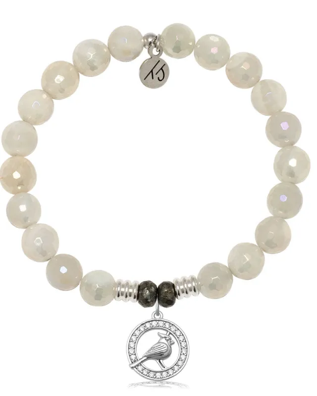 Moonstone Gemstone Bracelet with White Cardinal CZ Sterling Silver Charm sold by Boston Proper