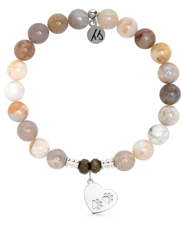 Australian Agate Gemstone Bracelet with Paws of Love Sterling Silver Charm sold by Boston Proper