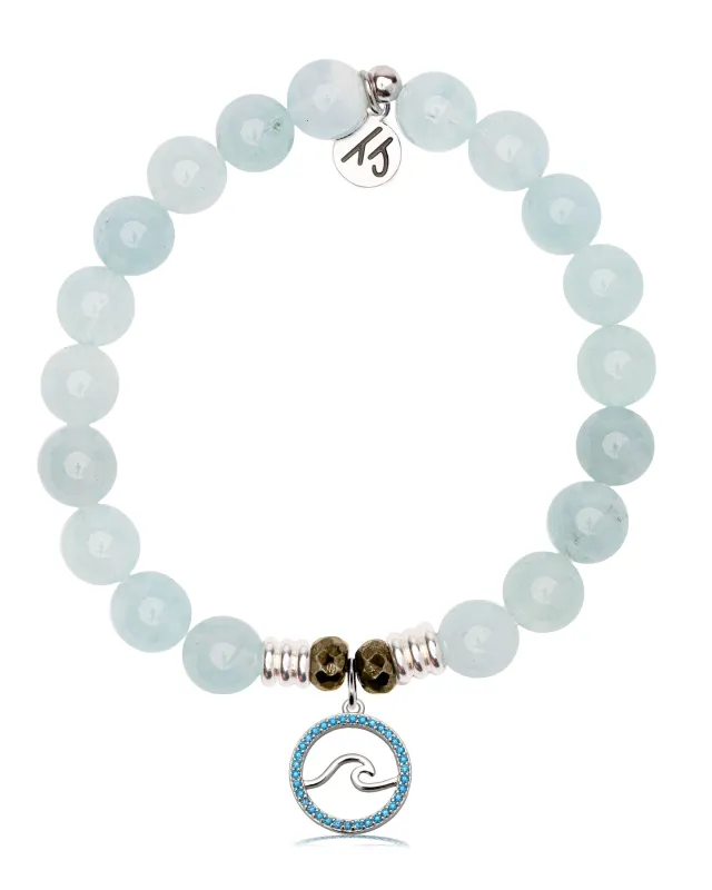 Blue Aquamarine Gemstone Bracelet with Serenity Wave Sterling Silver Charm sold by Boston Proper
