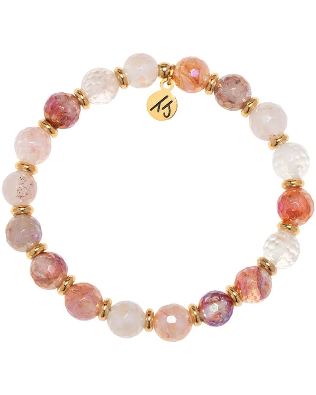 Gold Empowered Elegance Collection- Strawberry Quartz Gemstone Bracelet sold by Boston Proper